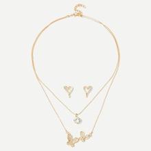 Romwe Butterfly Pendant Layered Necklace & Earrings 1pair