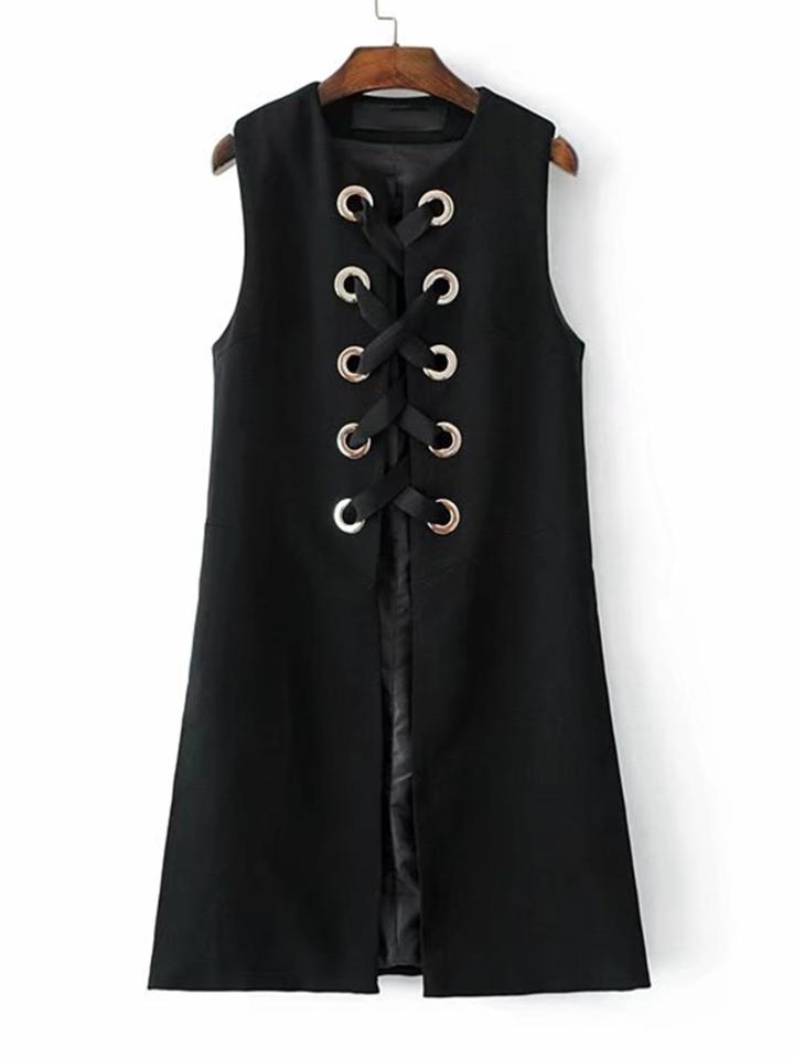 Romwe Eyelet Criss Cross Longline Vest