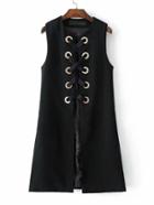 Romwe Eyelet Criss Cross Longline Vest