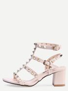Romwe Apricot Metal Decorated Buckle Strap Chunky Sandals