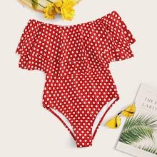 Romwe Polka Dot Tiered Layer One Piece Swim