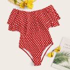 Romwe Polka Dot Tiered Layer One Piece Swim