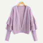Romwe Plus Open Front Tiered Bell Sleeve Cardigan
