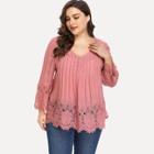 Romwe Plus Solid Contrast Lace Blouse