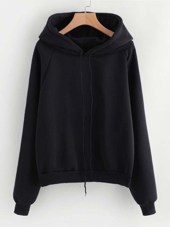 Romwe Hooded Drawstring Raglan Sweatshirt