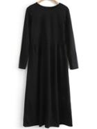 Romwe Black Round Neck A Line Midi Dress