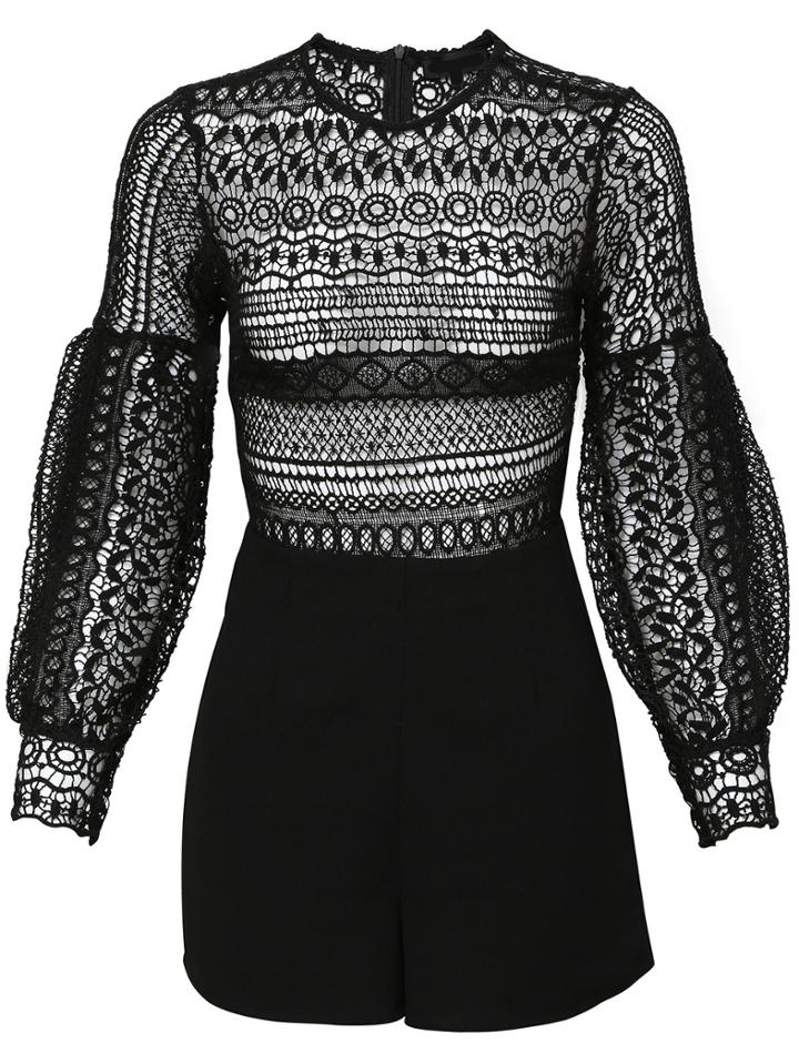 Romwe Black Lace Crochet Jumpsuit