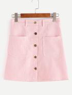 Romwe Pink A-line Corduroy Dual Pockets Skirt
