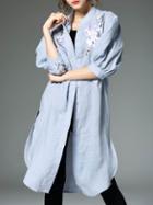 Romwe Blue Embroidered Split Shift Dress
