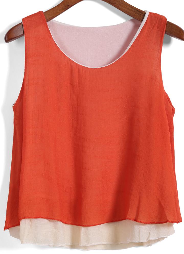 Romwe Double Layels Orange Tank Top