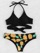 Romwe Pineapple Print Wrap Bikini Set
