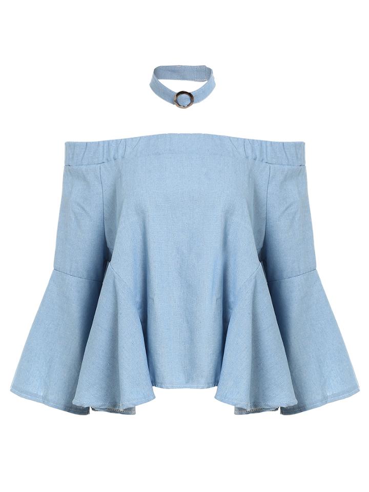 Romwe Off-the-shoulder Ruffle Top With Choker