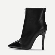 Romwe Point Toe Zipper Decor Boots