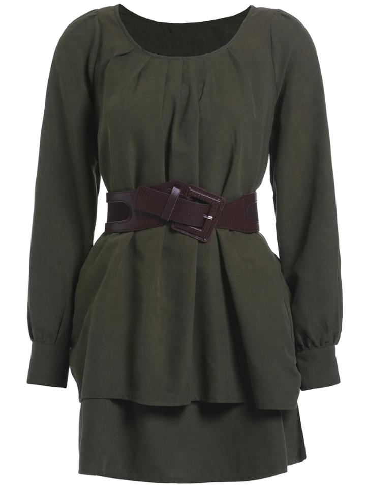 Romwe Long Sleeve With Belt Dress