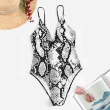 Romwe Snakeskin Low Back One Piece Swimwear