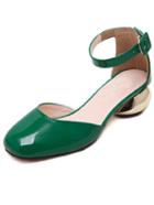 Romwe Green Round Toe Word Bukle Mid Heeled Sandals