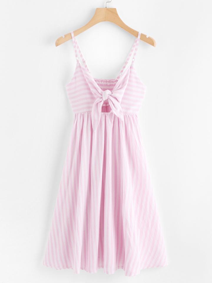 Romwe Self Tie Hollow Striped Cami Dress