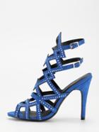 Romwe Faux Suede Caged Studded Sandals - Light Blue