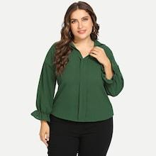 Romwe Plus Ruffle Detail Solid Blouse