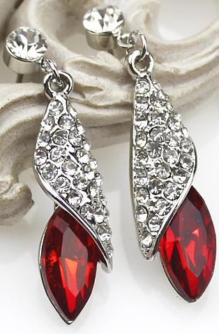 Romwe Red Gemstone Silver Crystal Stud Earrings