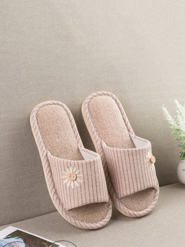 Romwe Embroidered Detail Striped Slippers