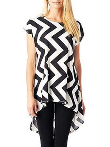 Romwe High Low Vertical Zigzag Chiffon Dress