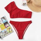 Romwe One Shoulder Plain Bikini Set