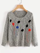 Romwe Balloon Embroidered Sweater
