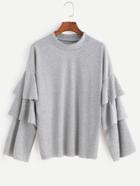 Romwe Light Grey Drop Shoulder Ruffle Sleeve T-shirt