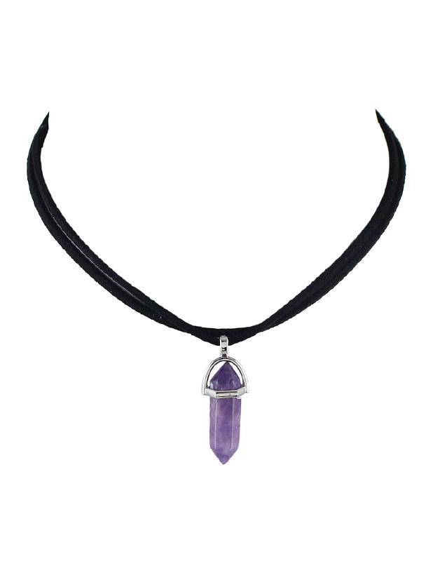 Romwe Purple Geometric Stone Choker Necklace