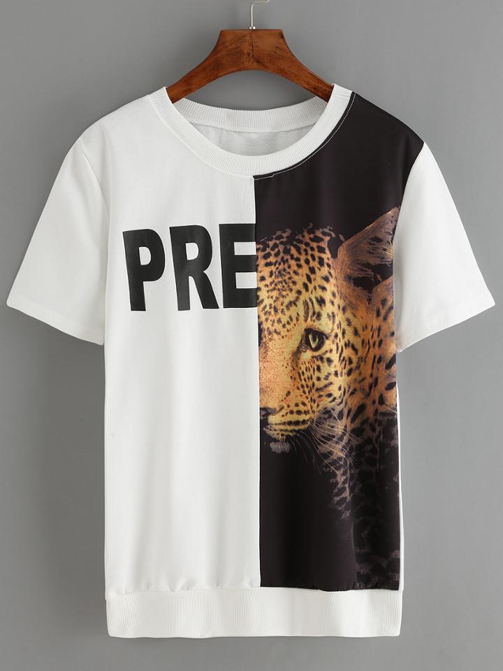 Romwe Leopard Print White T-shirt