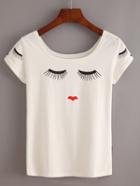 Romwe Eyelash & Lip Print T-shirt