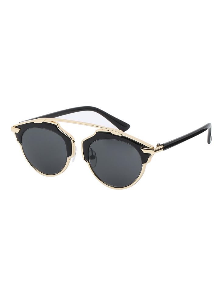 Romwe Black Frame Metal Trim Architectural Sunglasses