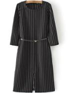 Romwe Vertical Striped Slit Work Dress