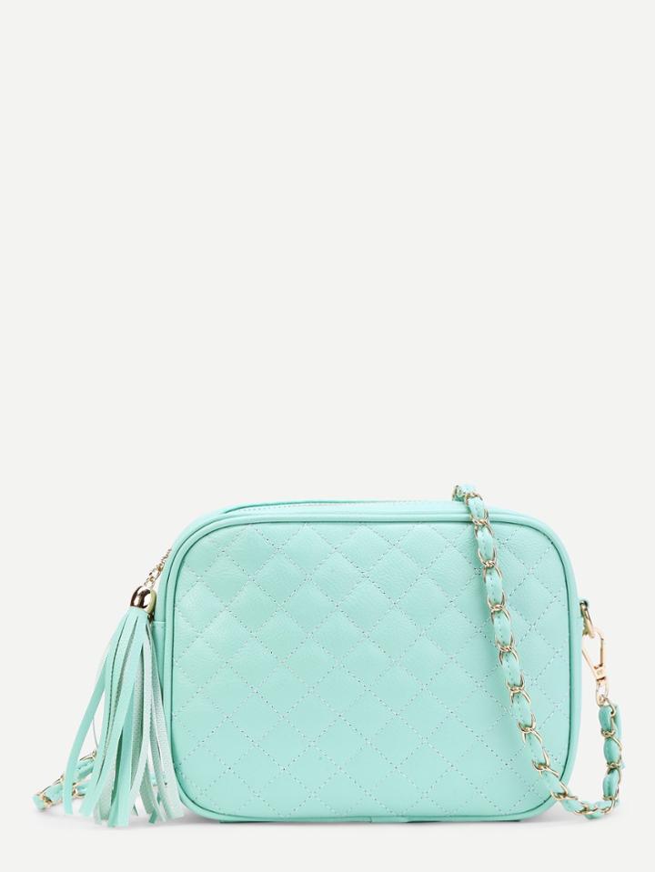 Romwe Tassel Detail Quilted Crossbody Bag