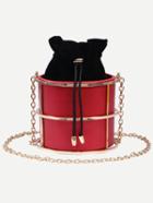 Romwe Red Drawstring Closure Caged Chain Bag