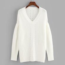 Romwe Drop Shoulder Eyelet Detail Sweater