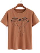 Romwe Eye Print Ripped T-shirt