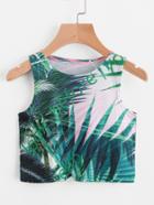 Romwe Tropical Print Crop Tank Top