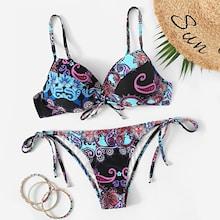 Romwe Random Paisley Print Top & Tie Side Bikini Set