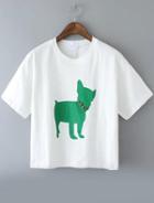 Romwe With Rivet Dog Print White T-shirt