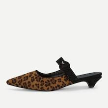 Romwe Leopard Pattern Kitten Heeled Mules