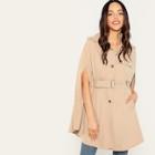 Romwe Button Front Adjustable Belted Coat
