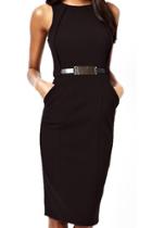 Romwe Sleeveless Slim Split Black Dress