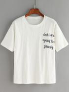 Romwe Letters Embroidered White T-shirt