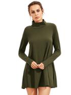 Romwe Army Green Pullover Long Sleeve Casual Dress