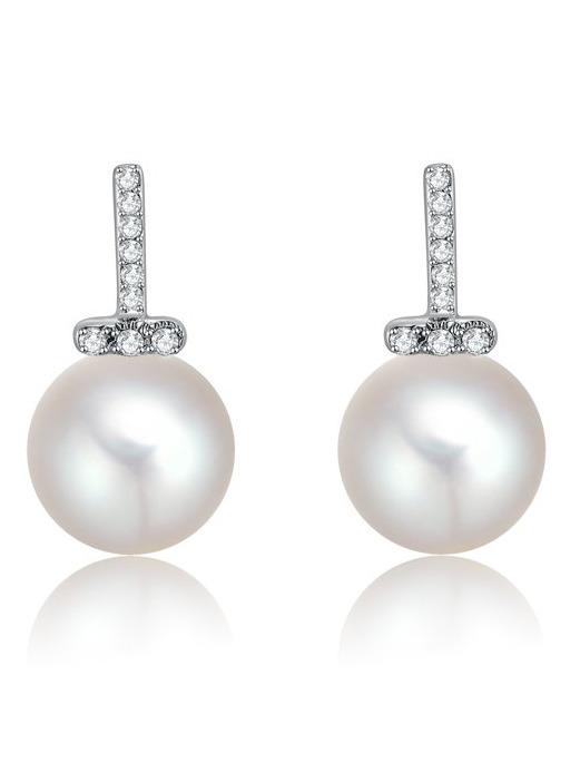 Romwe Silver Crystal Pearl Earrings