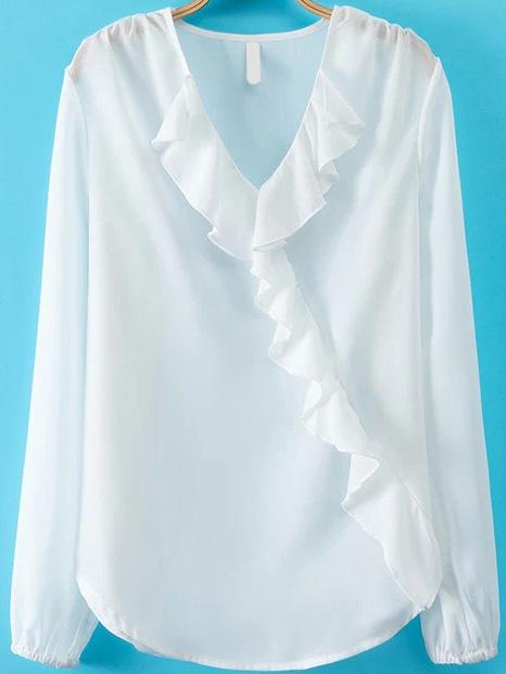 Romwe V Neck Ruffle Chiffon Top