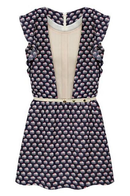 Romwe Little Elephants Print Flouncing Dress
