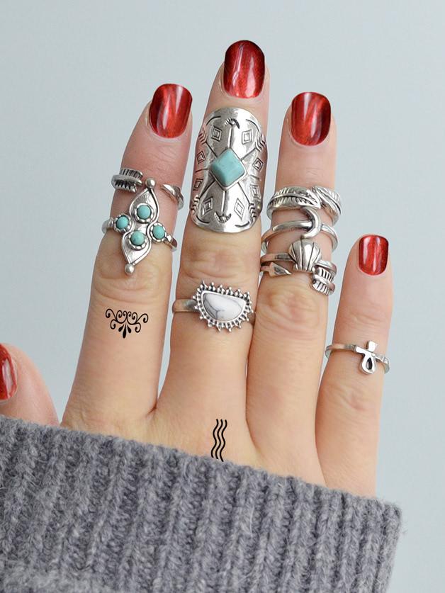 Romwe At-silver Moon Arrow Ring 9-pieces Set